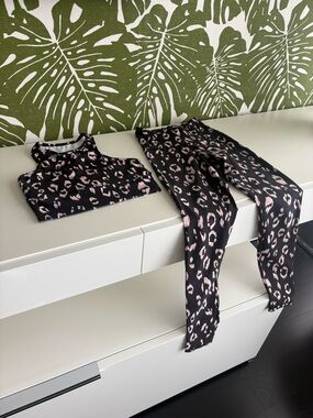 Black & Pink Leopard Print High-Rise Leggings with Matching Crop Tank